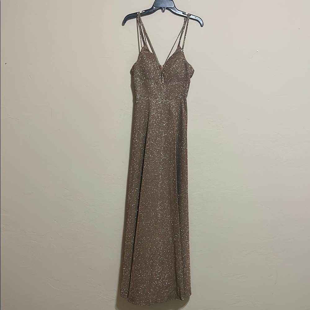 Elegant Gold Spaghetti Strap Maxi Gown for Prom